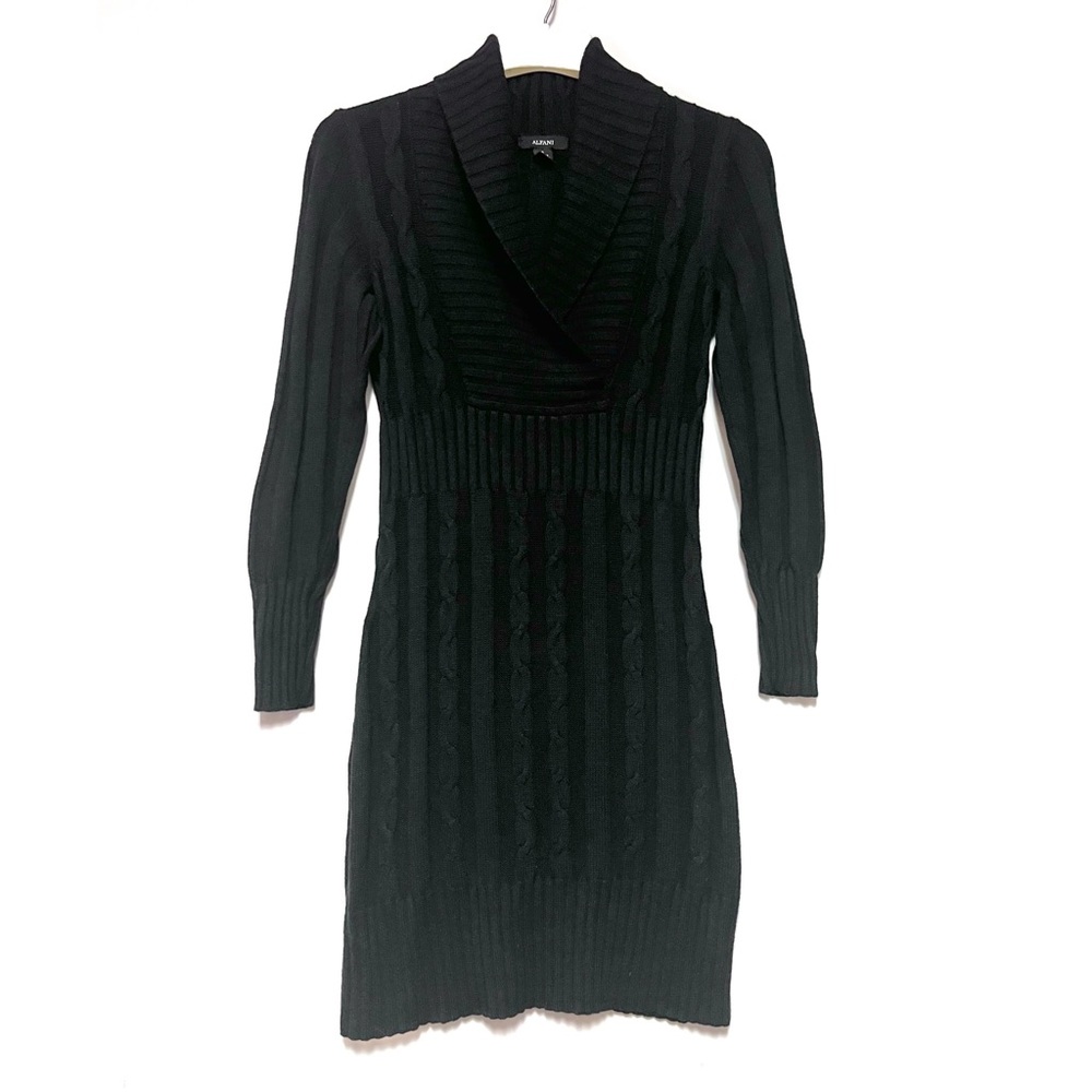 Alfani Womens Sweater Dress Silk Angora Blend Chunky Cable Knit Black Small